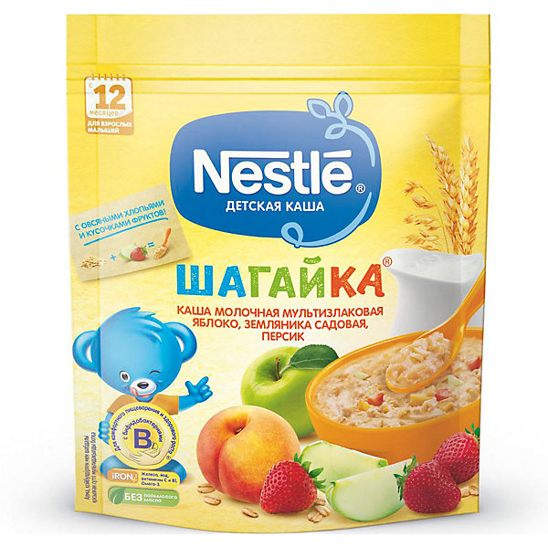 фото Молочная каша nestle шагайка яблоко, земляника, персик, с 12 мес, 200 г