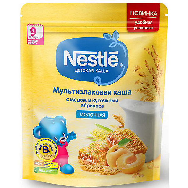 фото Молочная каша nestle мультизлаковая, с мёдом и кусочками абрикоса, с 9 мес, 220 г