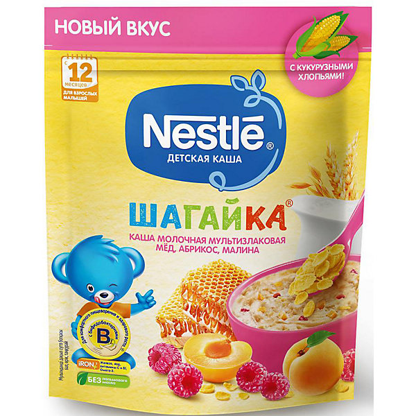 фото Молочная каша nestle шагайка мультизлаковая, мёд, абрикос, малина, с 12 мес, 190 г