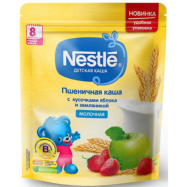 фото Молочная каша nestle пшеничная с кусочками яблока и земляникой, с 8 мес, 220 г