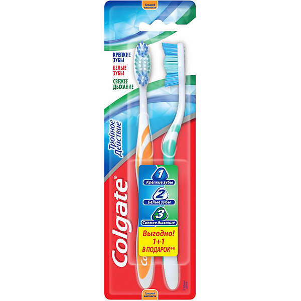 

Зубная щетка Colgate тройное действие средняя жёсткость, 2 шт