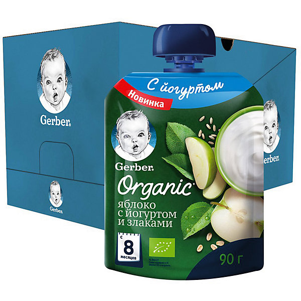 фото Пюре gerber organic яблоко с йогуртом, злаками с 8 мес, 16 шт х 90 г/уп