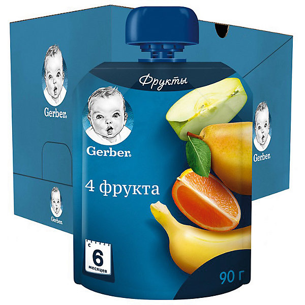 

Пюре Gerber 4 фрукта с 6 мес, 7 шт х 90 г/уп