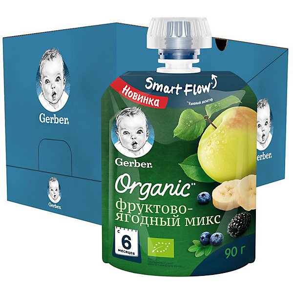 

Пюре Gerber Organic фруктово-ягодный микс с 6 мес, 16 шт х 90 г/уп