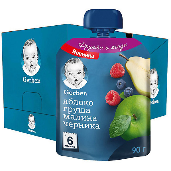 

Пюре Gerber яблоко, груша, малина, черника с 6 мес, 16 шт х 90 г/уп