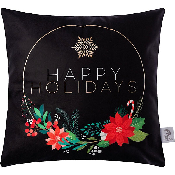 

Чехол на подушку Этель Happy holydays, Черный, Чехол на подушку Этель Happy holydays