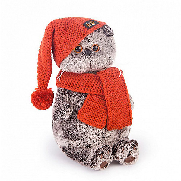 фото Одежда для мягкой игрушки budi basa оранжевая вязаная шапка и шарф, 30 см