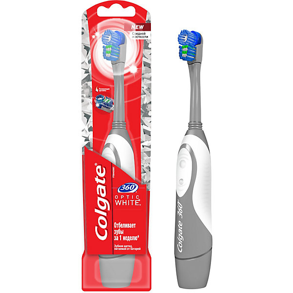 

Электрическая зубная щетка Colgate 360 Optic White средней жесткости, на батарейках