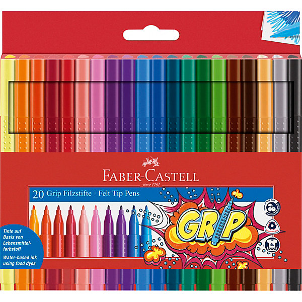 

Фломастеры Faber-Castell Grip, 20 цветов, смываемые