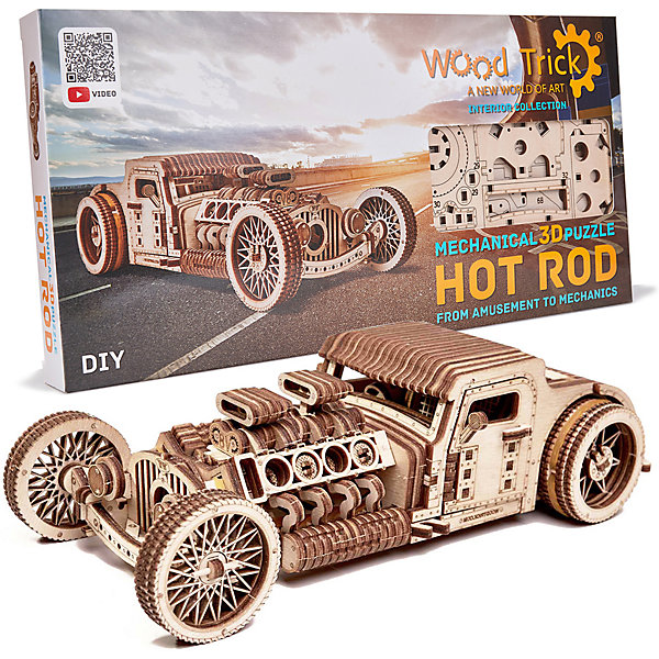 

Механический 3D-пазл из дерева Wood Trick "Хот Род", 280 элементов