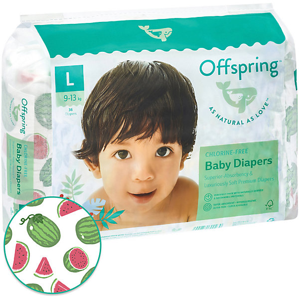 

Подгузники Offspring Арбузы 9-13 кг, 36 шт