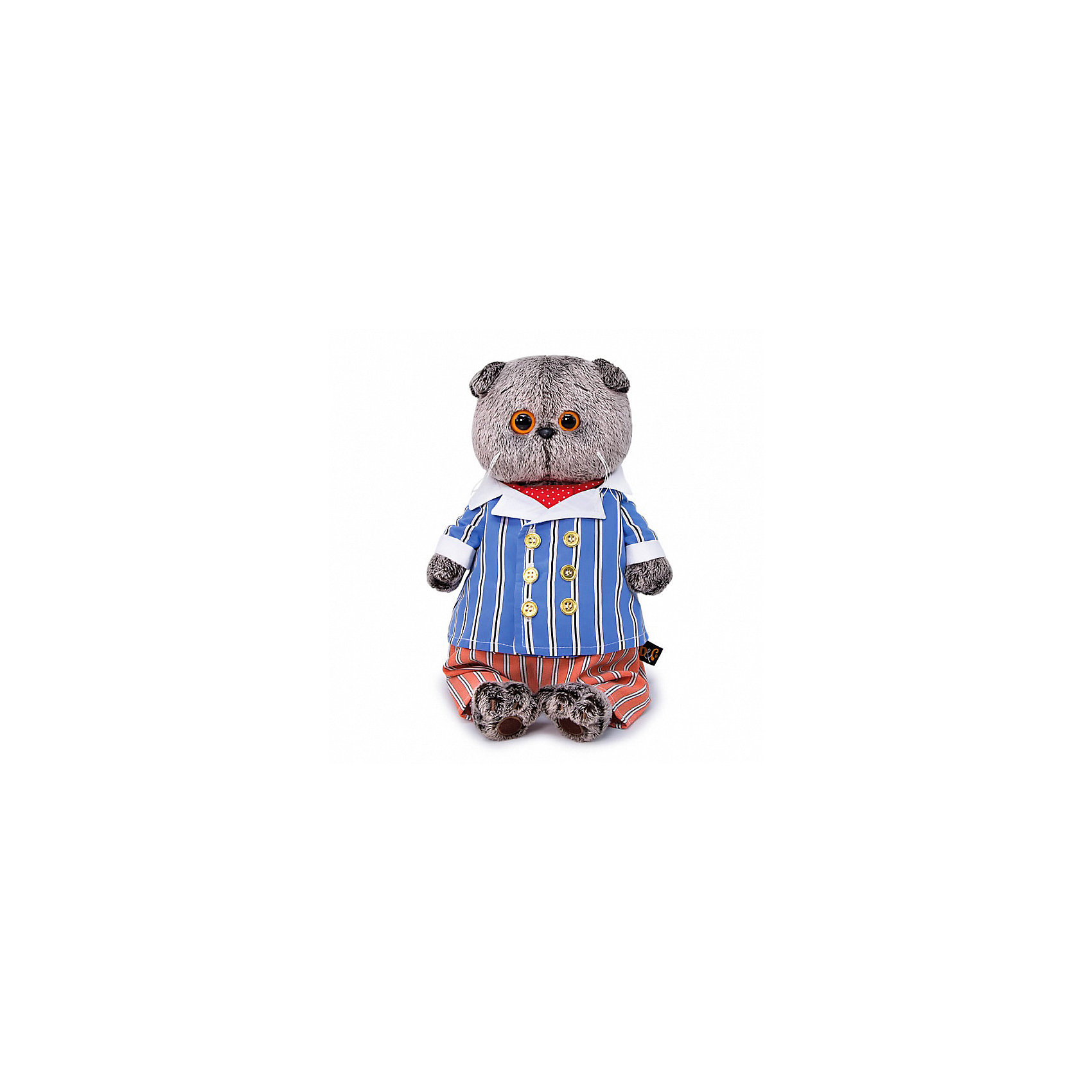 фото Мягкая игрушка budi basa кот басик в полосатом костюме, 19 см