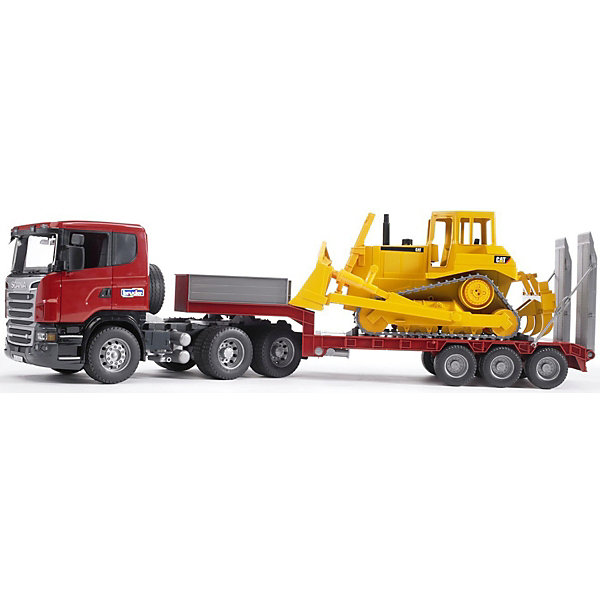 

Машинка Bruder Тягач с прицепом–платформой Scania с гусеничным бульдозером CAT