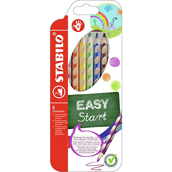 

Набор цветных карандашей для правшей, 6 цв., EASYCOLORS