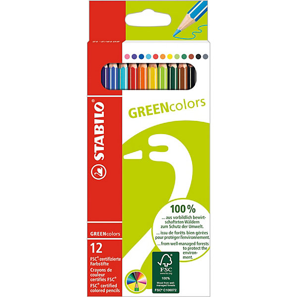 GREEN colors Набор цветных карандашей, 12 шт. STABILO 2363402