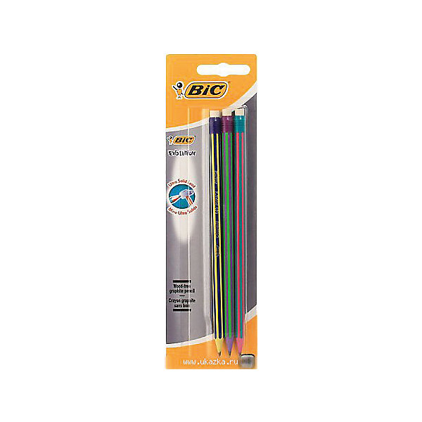 BIC Карандаши чернографитные  Эволюшен с ластиком 3 шт. в блистере 2493049