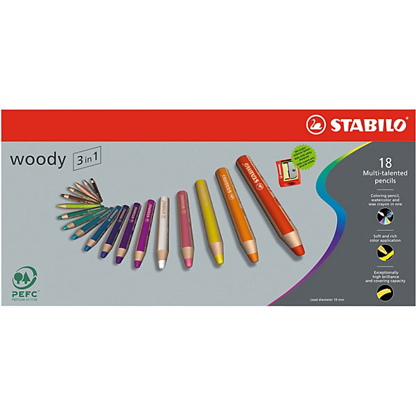 

Набор цветных карандашей Stabilo Woody 18 цв+точилка, картон