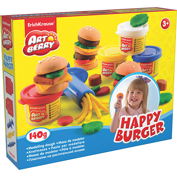 

Набор для лепки: Пластилин на растительной основе Happy Burger 4 цвета по 35г