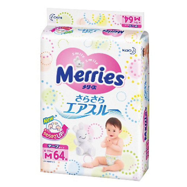 

Подгузники Merries M 6-11 кг, 64 шт, Подгузники Merries M 6-11 кг, 64 шт.