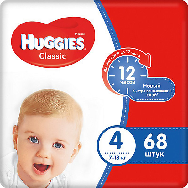 HUGGIES Подгузники Huggies Classic (4) Mega Pack 7-18 кг, 68 шт.