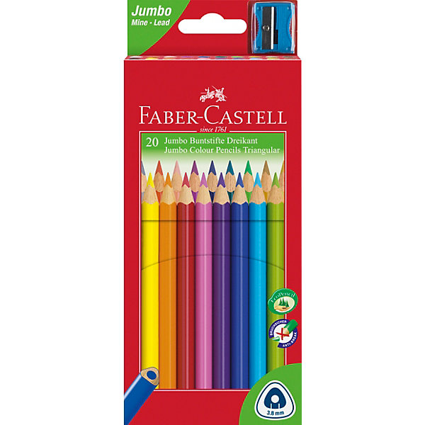 

Карандаши цветные Faber-Castell Jumbo, 20 цветов, с точилкой