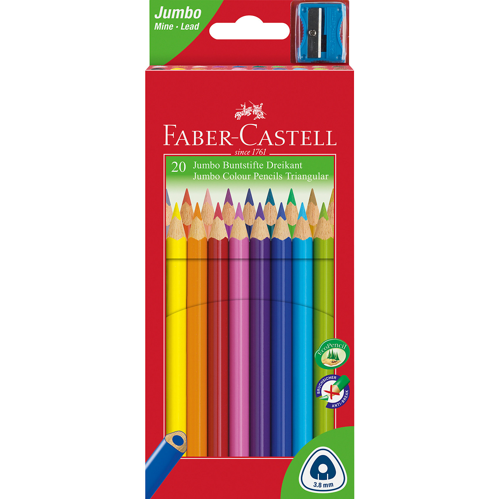 фото Карандаши цветные Faber-Castell Jumbo, 20 цветов, с точилкой