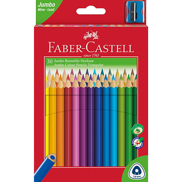 фото Карандаши цветные Faber-Castell Jumbo, 30 цветов, с точилкой