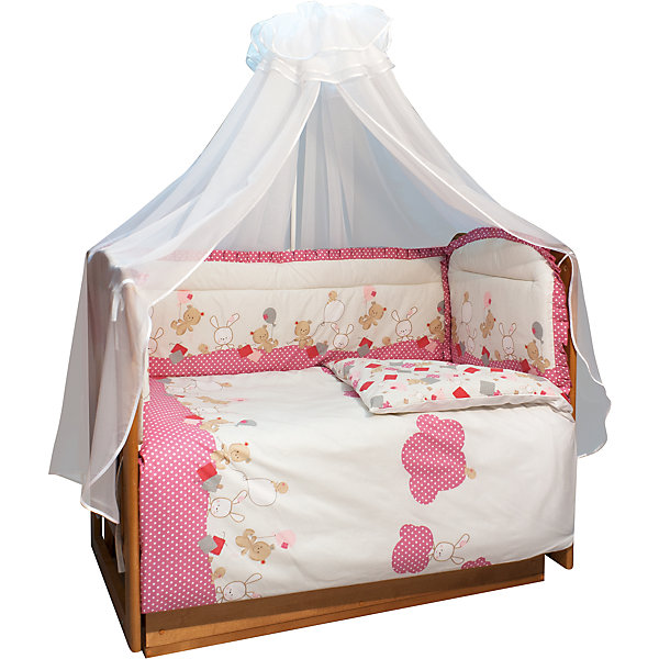

Комплект в кроватку 7 предметов Soni kids, В уютных облачках, розовый