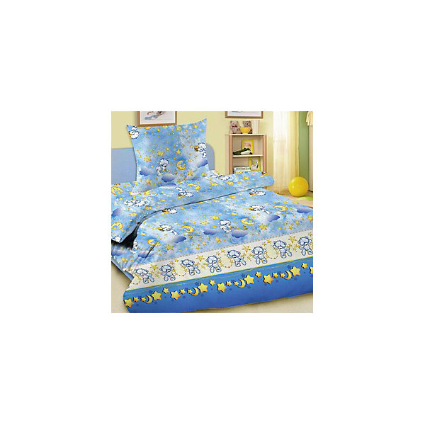

Детское постельное белье 3 предмета Letto, Лунные мишки, синий (простынь на резинке)