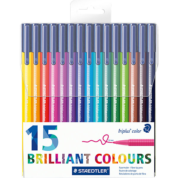 Набор фломастеров Triplus Сolor, 15 цветов, трехгранные, яркие цвета Staedtler