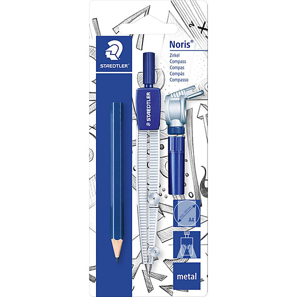 

Циркуль Noris Club 550, max d = 30 см, адаптер, карандаш, грифели, Staedtler