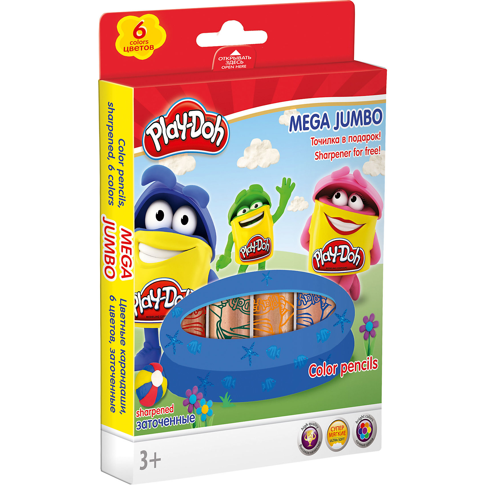 фото Цветные карандаши Darpeje "Play-Doh" "Mega Jumbo", 6 цветов