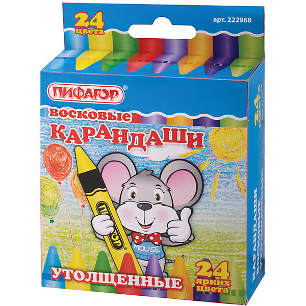 

Восковые утолщенные карандаши, 24 цв., Пифагор