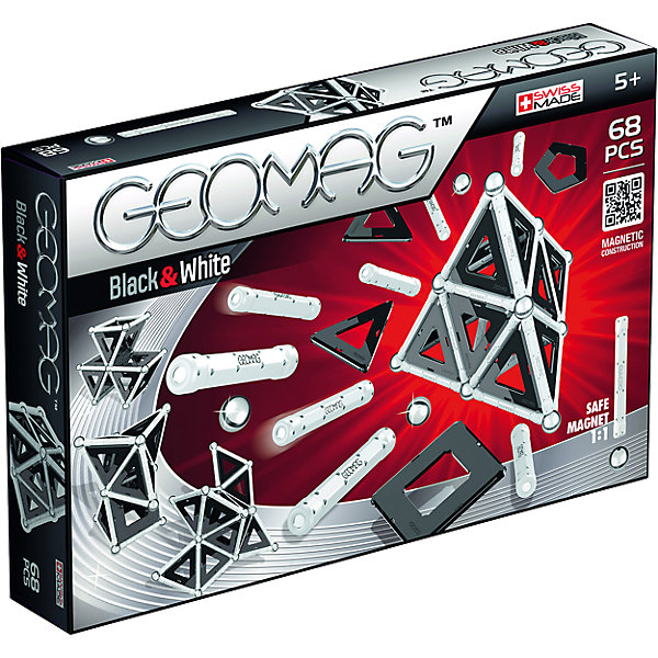 

Магнитный конструктор Geomag Black & White, 68 деталей, Красный/серебряный