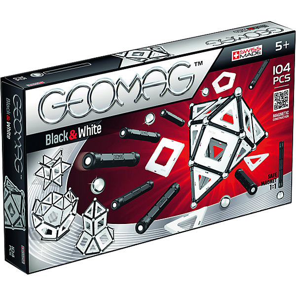 

Магнитный конструктор Geomag Black & White, 104 детали, Красный/серебряный