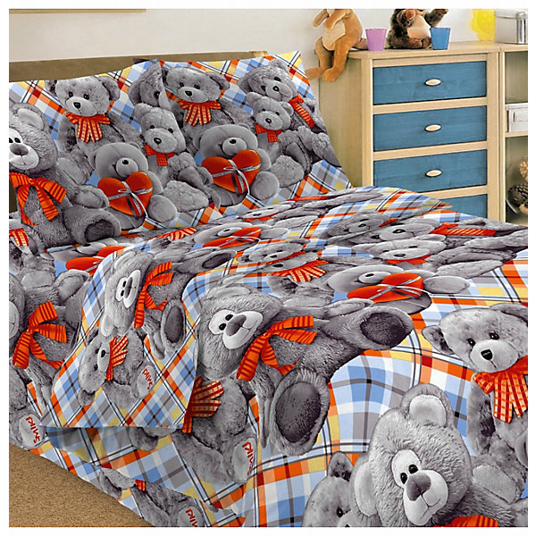 

Детское постельное белье 1,5 сп Letto, Тэдди, серый
