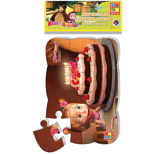 

Пазлы на магните "Маша день рождения", Маша и Медведь, Vladi Toys