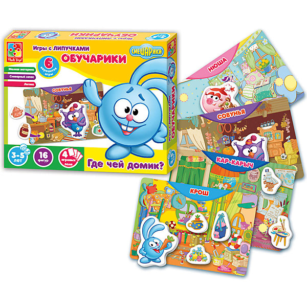 

Настольная игра Обучарики "Где чей домик?", Смешарики, Vladi Toys