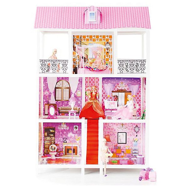 фото 3-этажный кукольный дом (5 комнат, лестница, мебель, 5 кукол), PAREMO