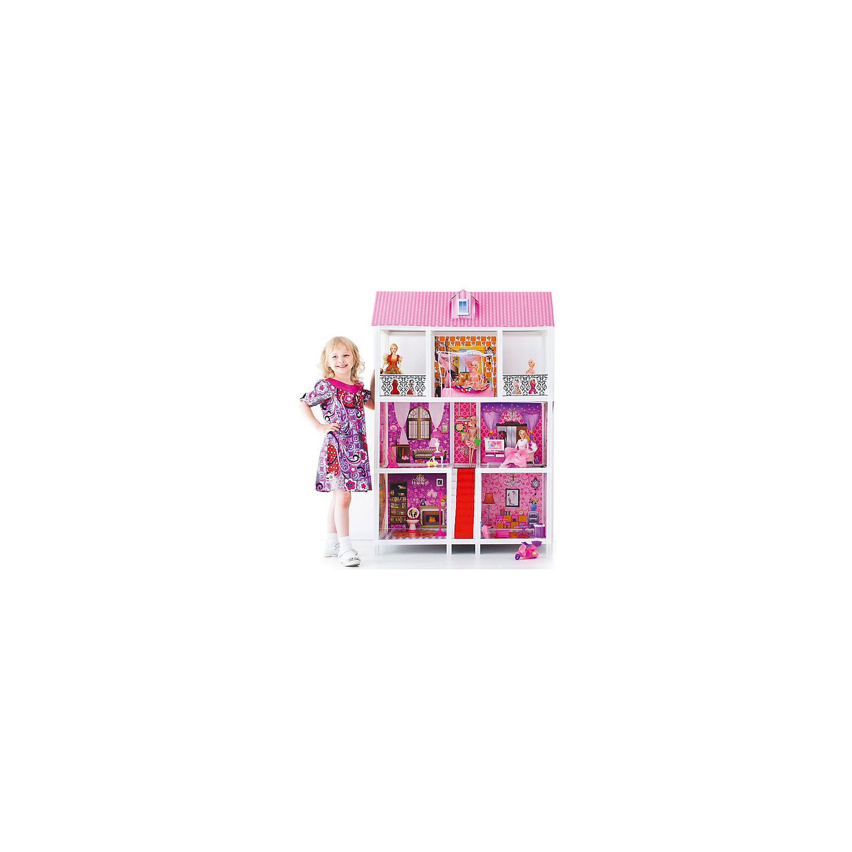 фото 3-этажный кукольный дом (5 комнат, лестница, мебель, 5 кукол), PAREMO