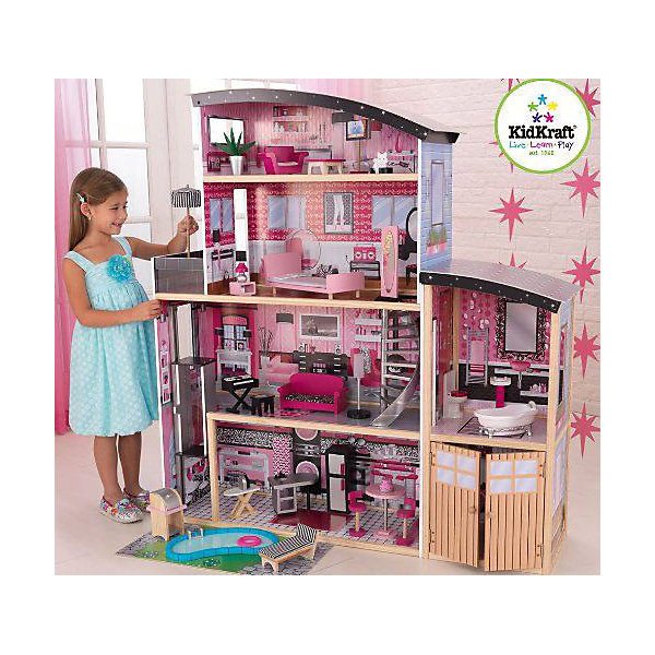 

Большой кукольный дом для Барби "Сияние" (Sparkle Mansion), с мебелью, 30 пр., KidKraft