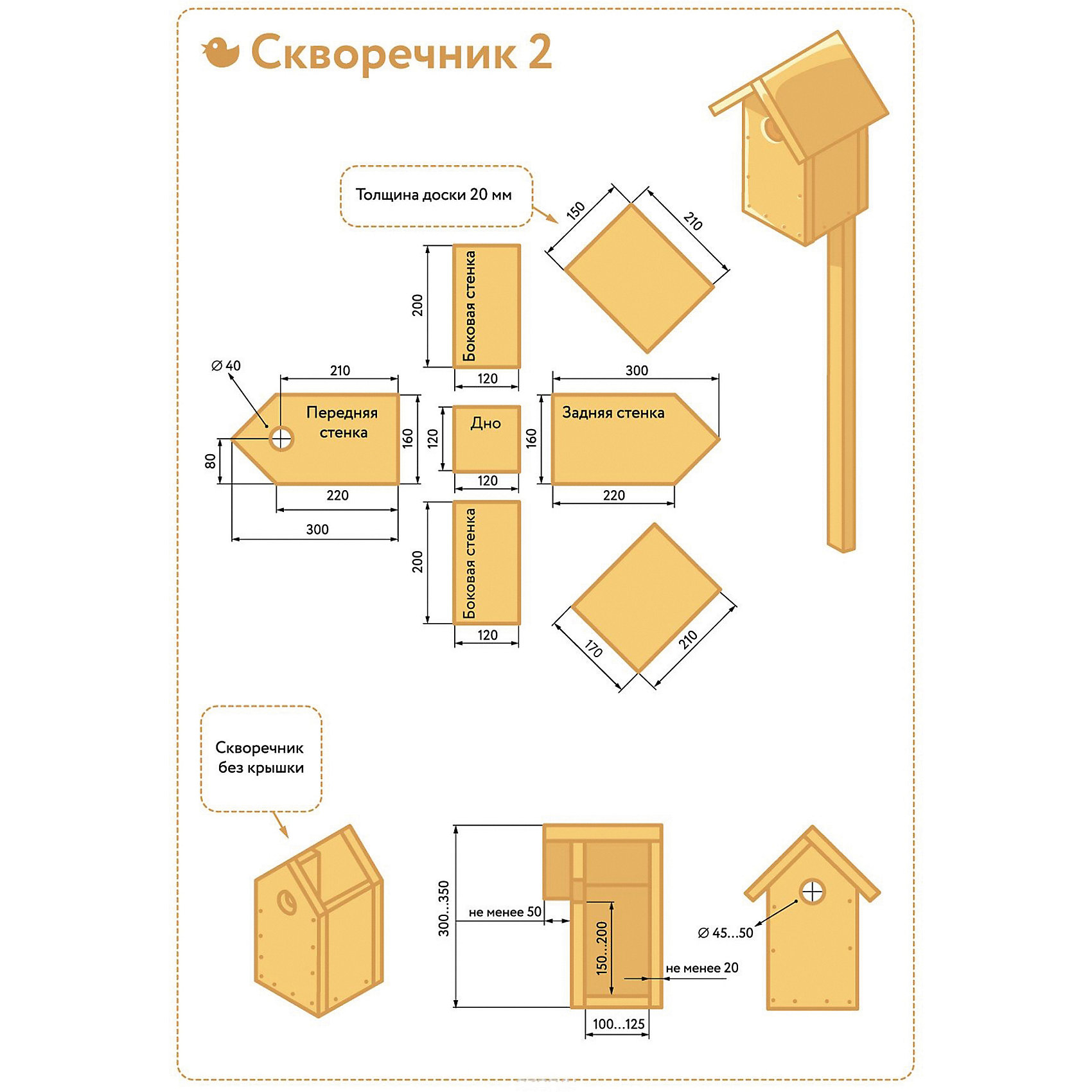 Скворечник для скворцов чертеж и размеры