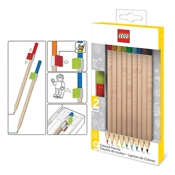 

Набор цветных карандашей (9 шт.) с 2 насадками в форме кирпичика LEGO