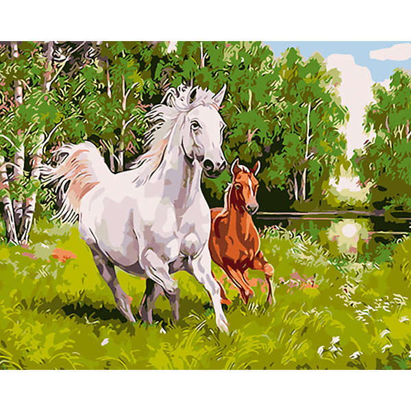 Холст с красками по номерам Лошадь и жеребенок 40х50 см Издательство Рыжий кот 5096776