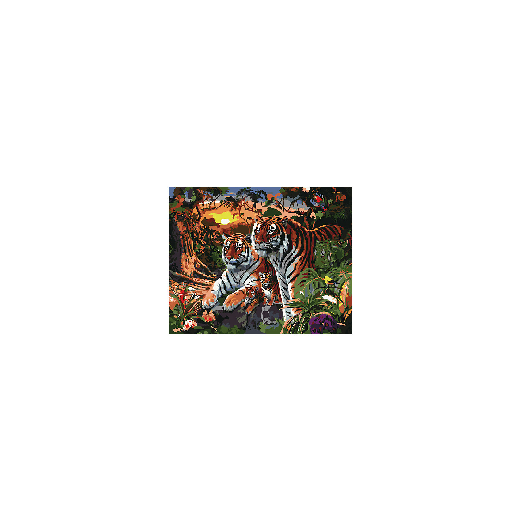 Холст с красками по номерам Семья Тигров 40х50 см Издательство Рыжий кот 5096786
