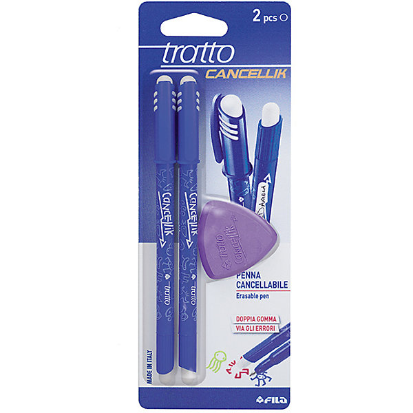 Шариковая ручка "пиши-стирай" 2 шт в блистере + дополнительный ластик, цвет синий. Tratto 5107779