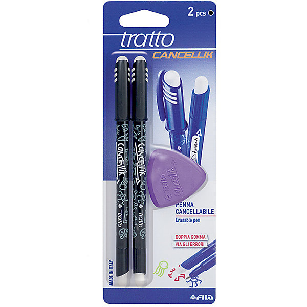Шариковая ручка "пиши-стирай" 2 шт в блистере + дополнительный ластик, цвет черный. Tratto 5107781