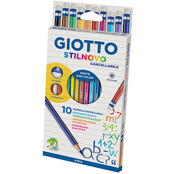 

Цветные карандаши GIOTTO с индивидуальным ластиком, 10 цветов