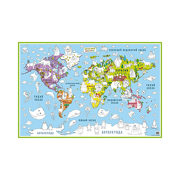 Карта-раскраска "Карта мира Животные" Бумбарам 5124687