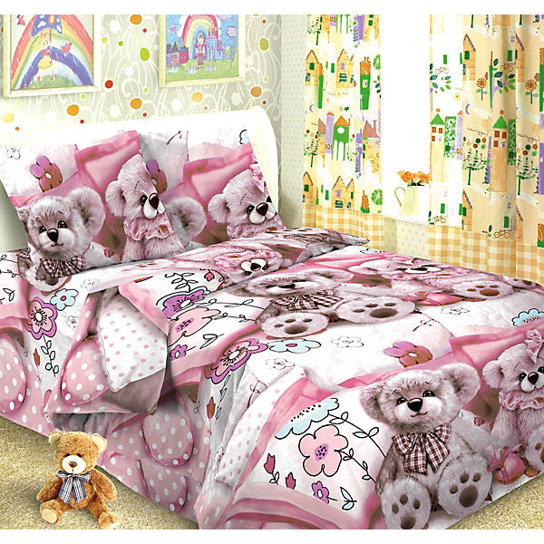 

Детское постельное белье 1,5 сп. Letto, Тэдди, розовый